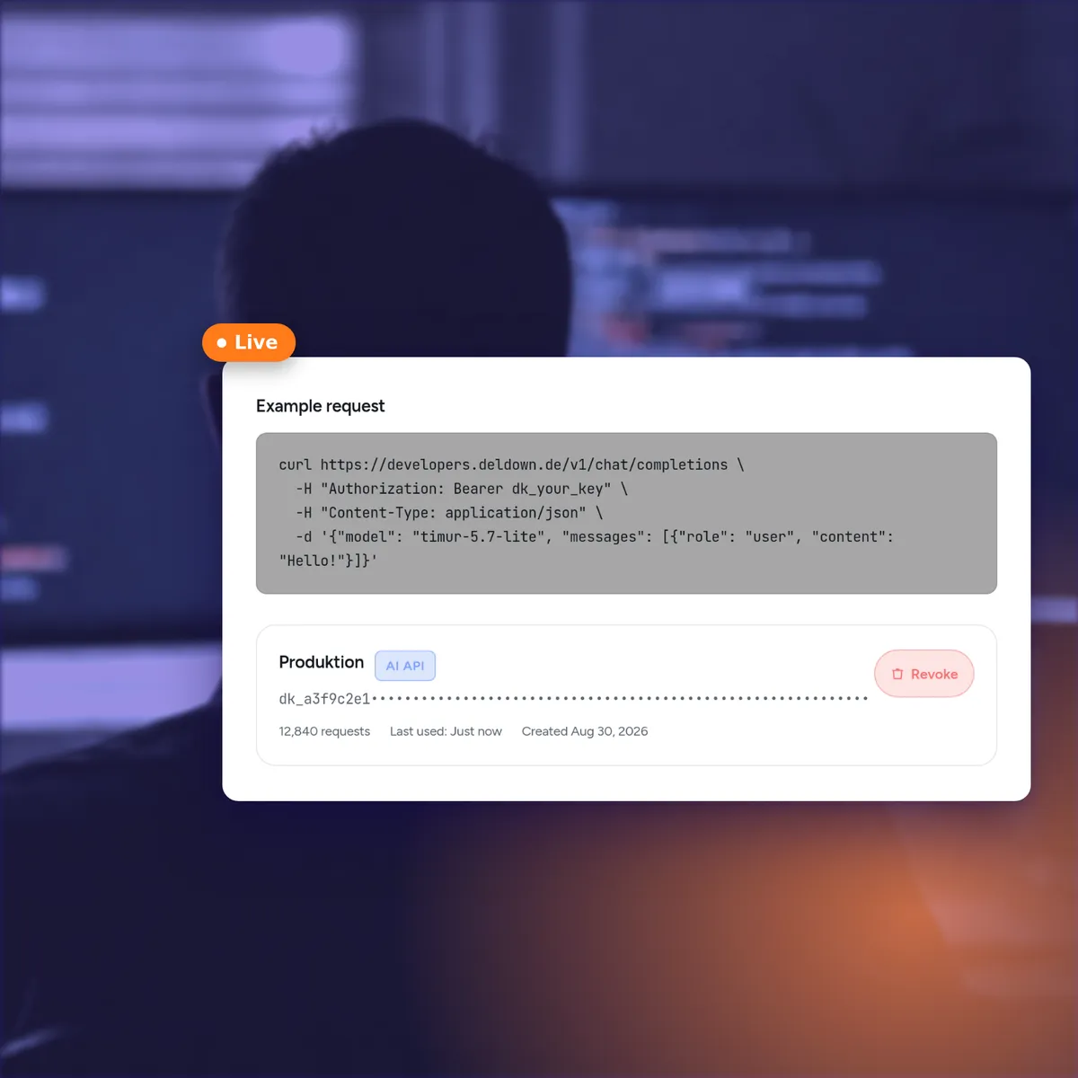 Ein API-Beispielaufruf in deldown Developers