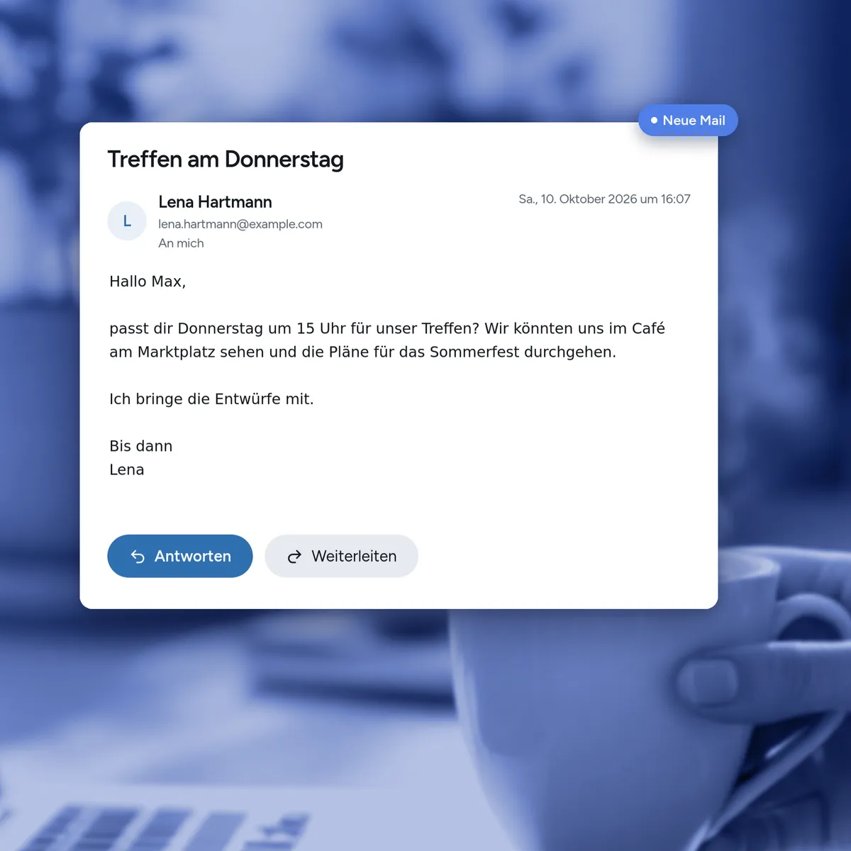 Eine geöffnete Mail in deldown Mail